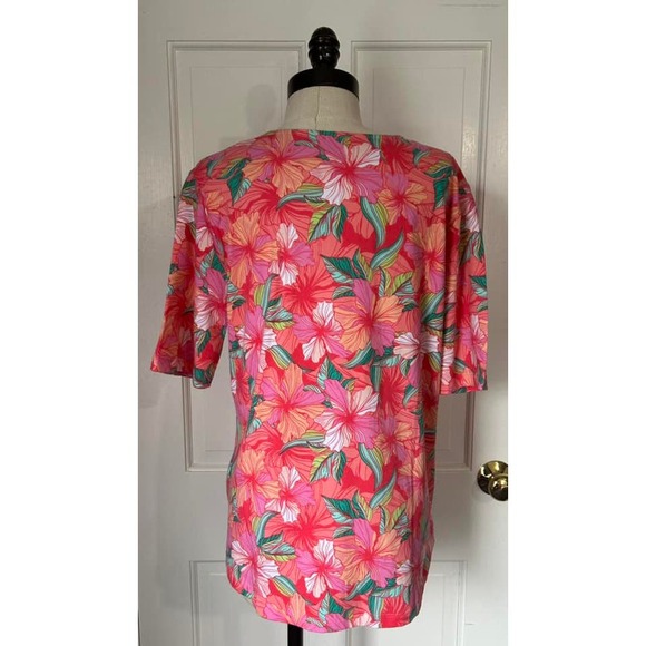 APPLESEED'S Pink Hibiscus Print Tee Shirt Blouse Top Cotton Womens M - Picture 3 of 6